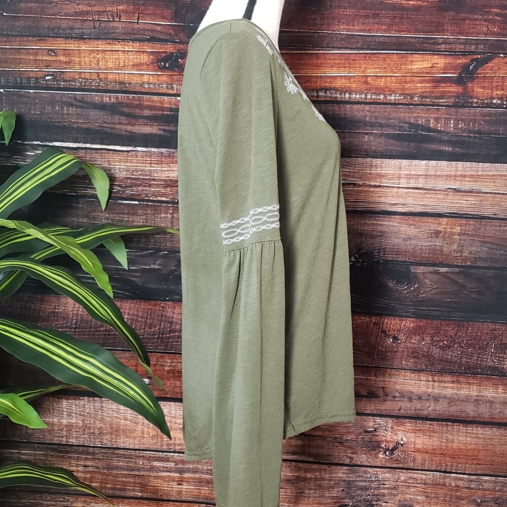 Roper Peasant Top S Embroidered Flared Sleeves Olive Green Boho Hippie - Picture 4 of 8
